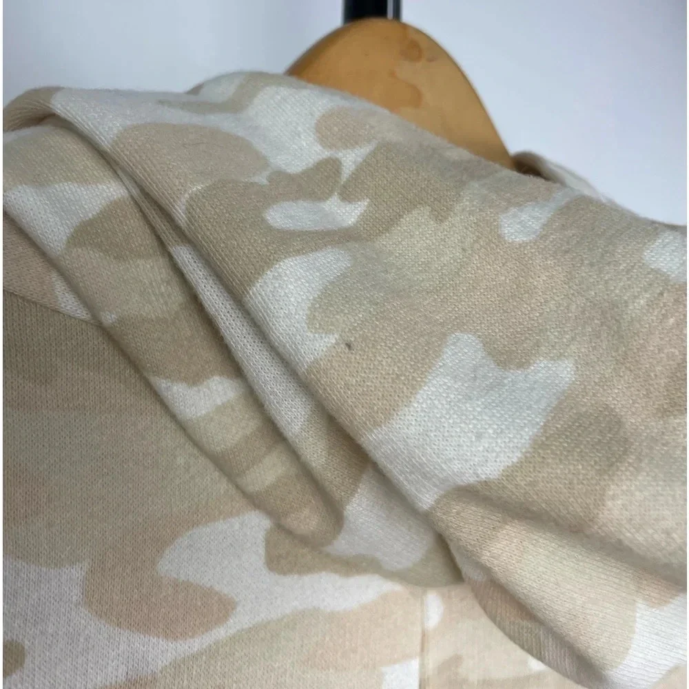Lucky Brand Tan‎ Neutral Camo Print Hooded Open Front Cardigan Sweater